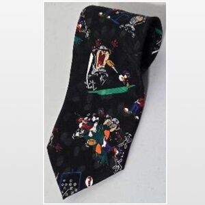 Vintage 90s Looney Tunes Tie Mens Black Sports Football VTG